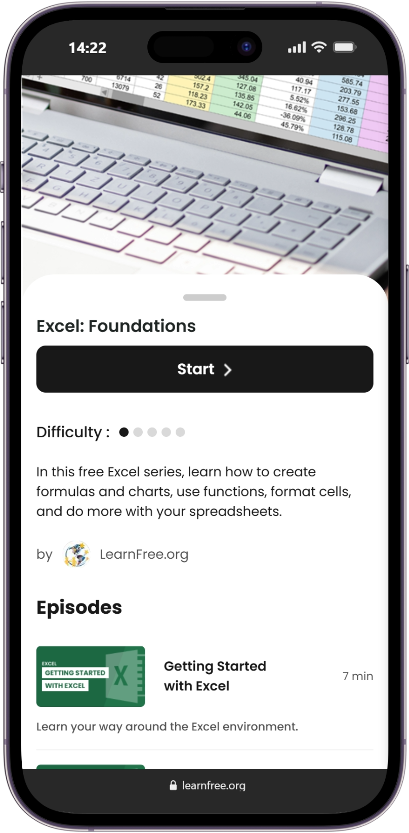 LearnFree lesson screen